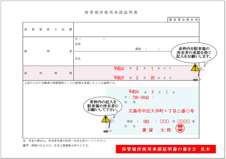 保管場所使用承諾証明書